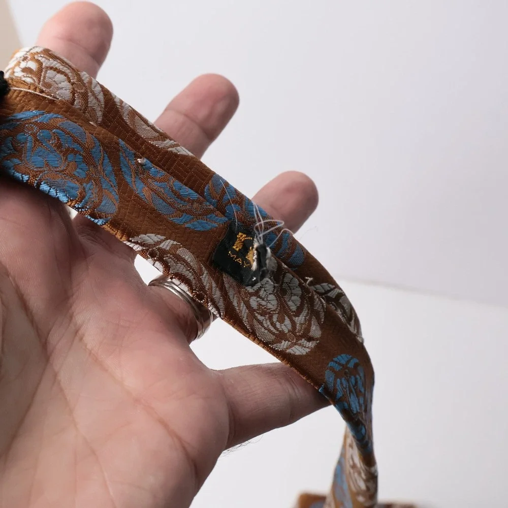 Gino Pompeii Vintage Brown Blue Floral Medallion Tie Italy Wide Retro Groovy VTG